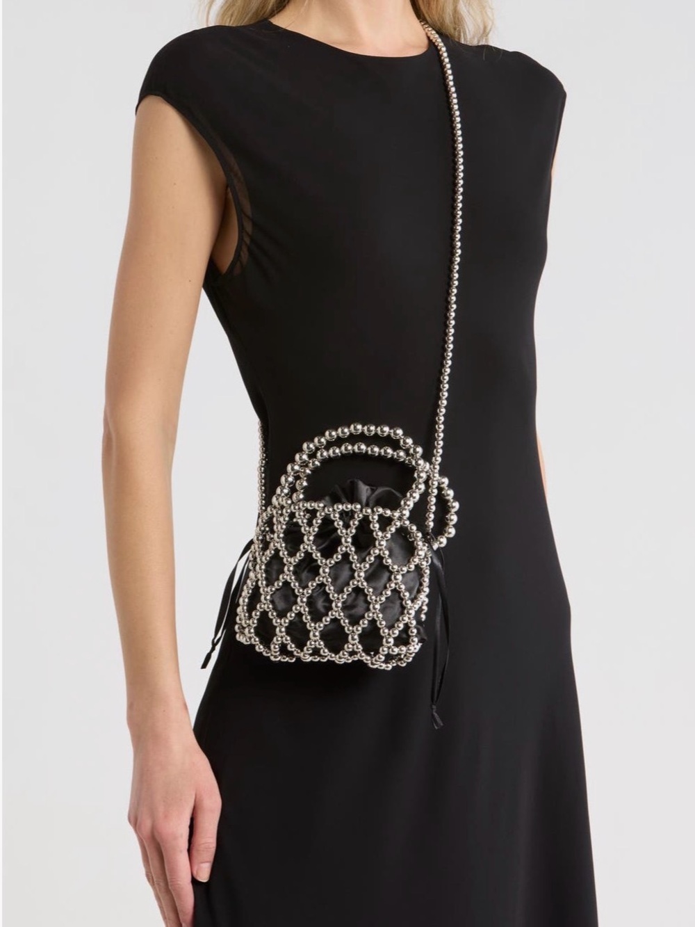 BCBG Designer Black Beaded Cage Bag NWT